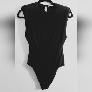 Reformation Citta Bodysuit Black Sleeveless with Padded Shoulder Lyocell/Spandex